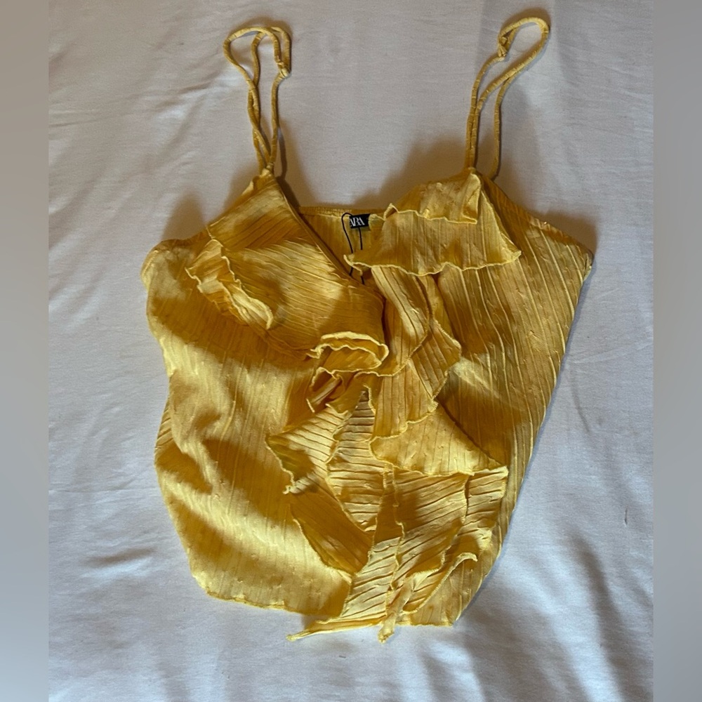 Zara Yellow Ruffled Satin Camisole